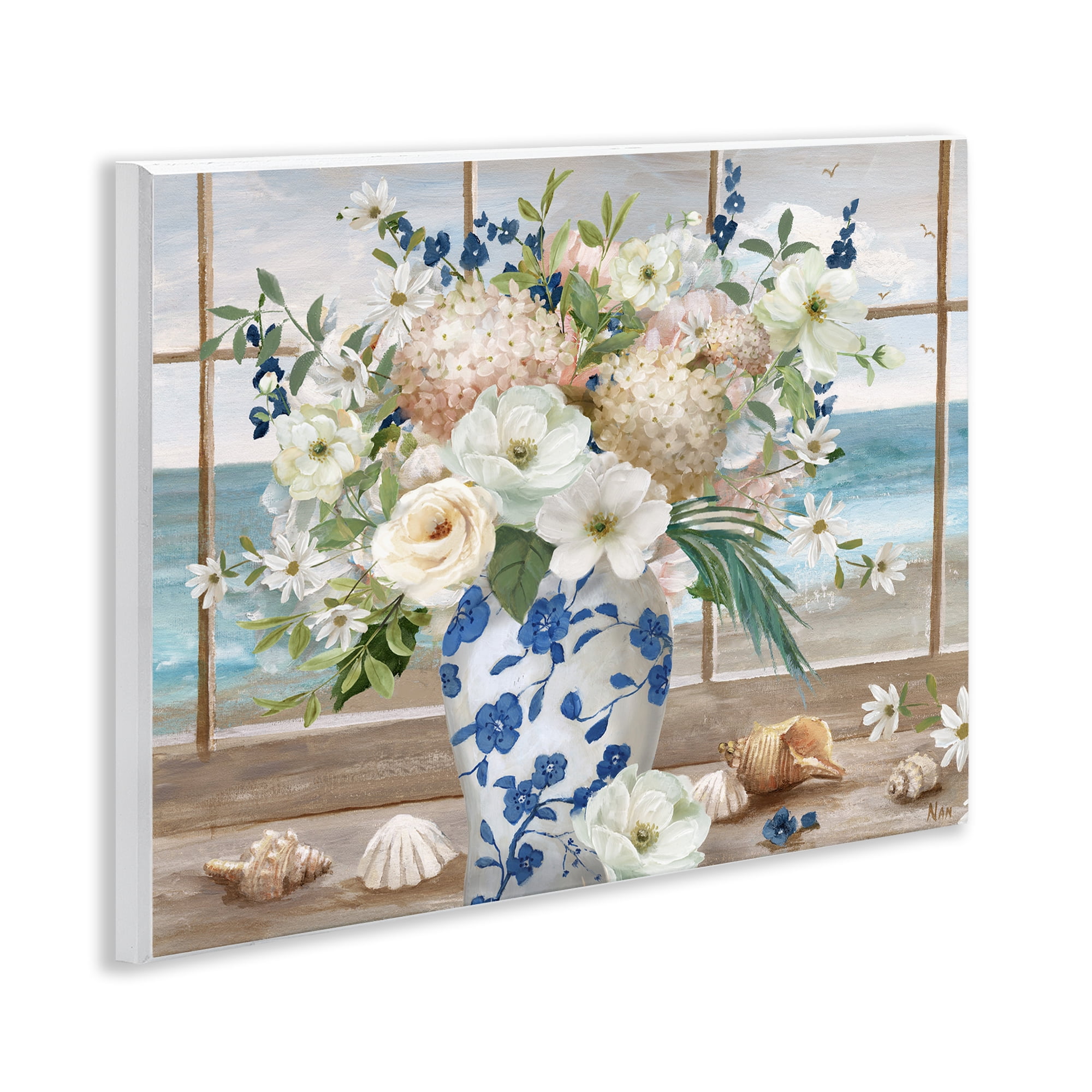Stupell Industries Seashells & Flowers Windowsill Wall Plaque Art, design by Nan