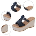 thumbnail image 7 of Platform Espadrilles for Women Peep Toe Slip on Slides Woven Braided T-Strap Wedge Sandals Backless High Heels Casual Summer Footwear Black Size 9, 7 of 7