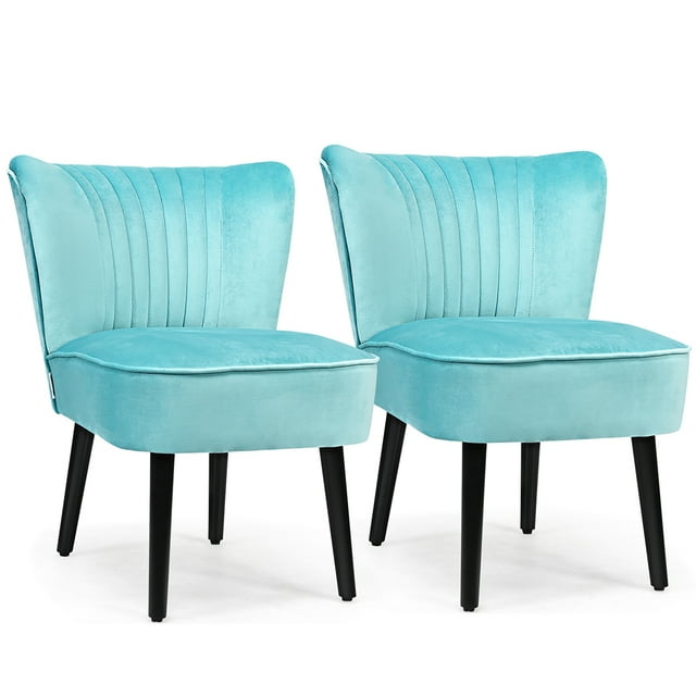 Costway Juego de 2 Sillas de Acento de Terciopelo, Silla Moderna con Patas de Madera y Almohadillas Antideslizantes, Respaldo Ergonómico y Asiento Ancho, Juego de 2 Sillas Tapizadas,Turquesa