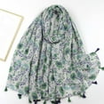 thumbnail image 2 of Yuanlong Womens Scarves Lightweight Thin Fresh Green Small Floral Tassel Shawl Wraps Spring Outdoor Cozy Neck Wrap Scarf, 2 of 3