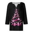thumbnail image 4 of Mifsaly Merry Christmas Shirts Women V-Neck 3/4 Sleeve Pullover Tops 3 Buttons Xmas Tree Funny Print T-Shirts Casual Loose Festival Party Blouse 2025 Holiday Outfits, 4 of 5