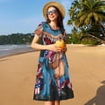 thumbnail image 4 of Easygdp Blue Dinosaur para Vestido Transpirable de Mujer, Vestido Suelto de Manga Corta con Pliegues y Bolsillos para el Verano, 4 of 6