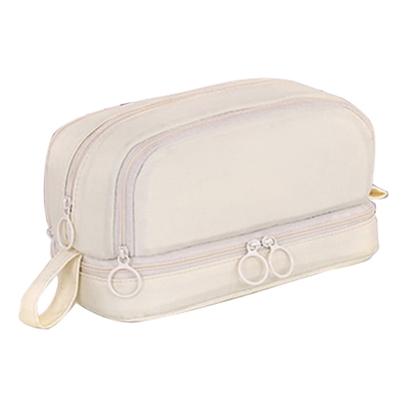 Large Capacity Multi Compartment Aesthetic Pencil Case For Teens And Adults With Bag Pouch Organizer For Office Supplies (Beige)