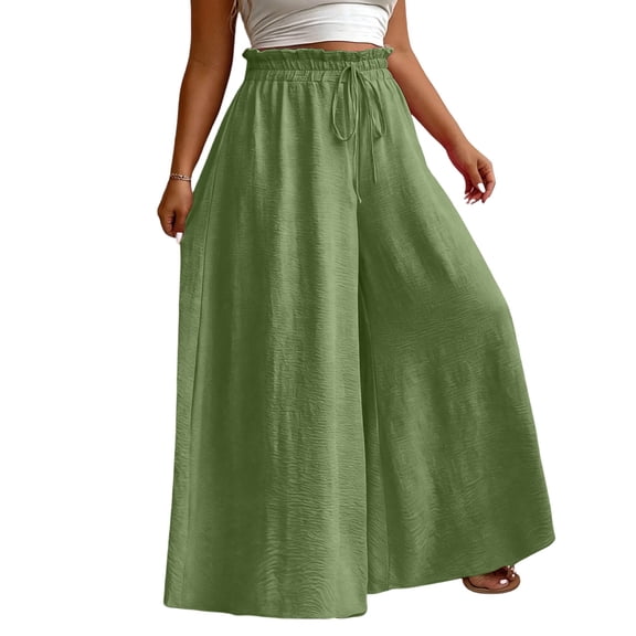 Cmfcve Women's Plus Size Summer Wide Leg Palazzo Pants High Waisted Flowy Casual Lounge Boho Beach Trousers