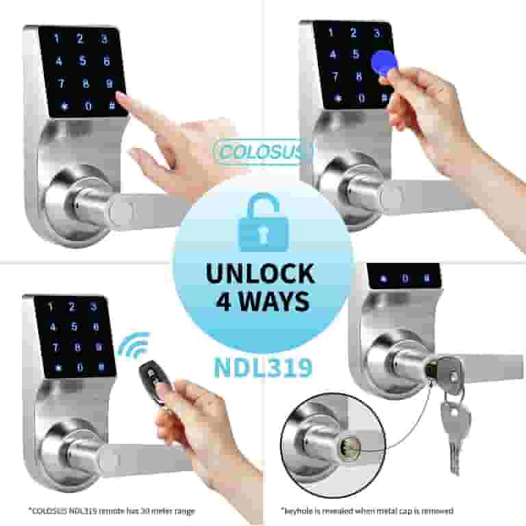 MSR X6 Keyless Entry Smart Door Lock With Handle - 8-in-1 Fingerprint, Keypad, App, Key, Card, Silver