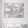 thumbnail image 1 of Unicorn Cat Tapestry, Cute Cat Unicorn and Mermaid Fishes Bubbles Hearts Underwater Theme, Wall Hanging for Bedroom Living Room Dorm Decor, 80W X 60L Inches, Grey Pale Pink White, by Ambesonne, 1 of 2