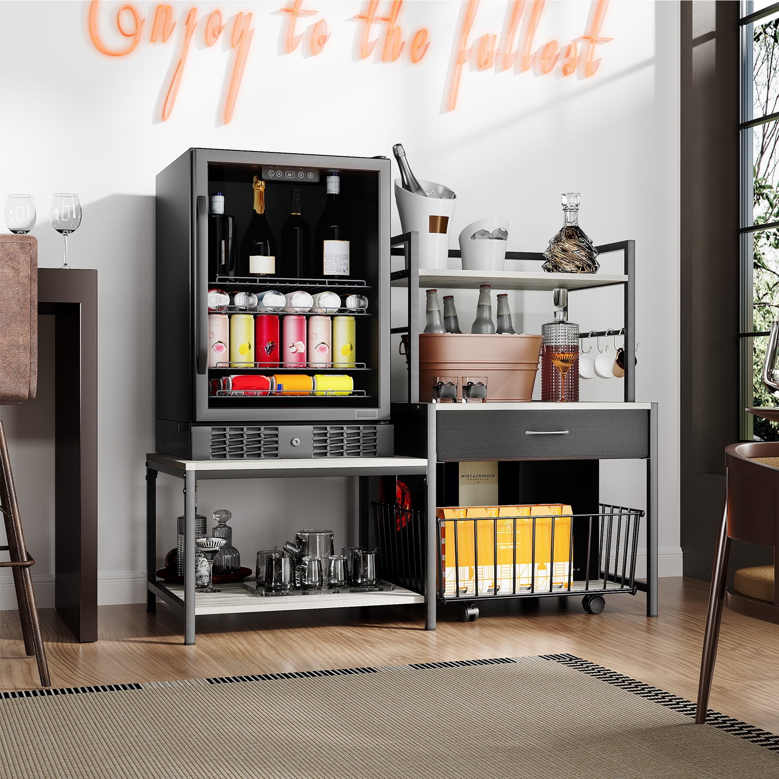 Mini Fridge Stand with Storage, Mini Refrigerator Stand with Movable Storage Basket