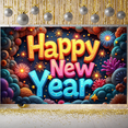 thumbnail image 5 of Colorful Happy New Year Banner 3D Letters New Year Display Sparkling Star Decor Holiday Background for New Year Party Family Gathering Office Party, 5 of 9