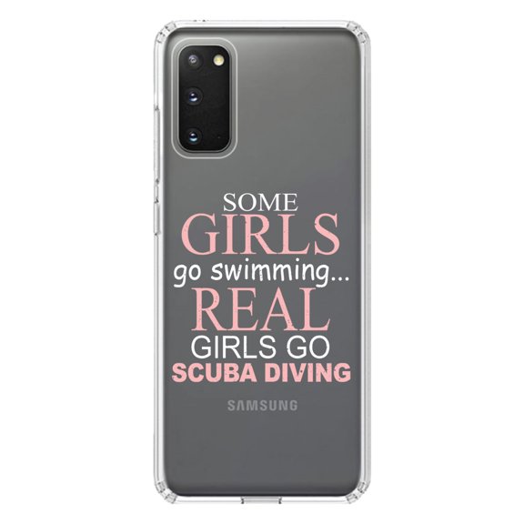 DistinctInk Clear Shockproof Hybrid Case for Galaxy S20 ULTRA / 5G (6.9" Screen) - TPU Bumper Acrylic Back Tempered Glass Screen Protector - Real Girls Go Scuba Diving