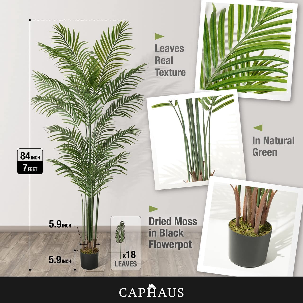 7 Feet, 84 Inch Artificial Palm Tree with 18 Trunks, Faux Dypsis Lutescens Plant, Faux Potted Tree, Plant in Pot with Dried Moss, Indoor Gift for Housewarming, Home, Office