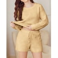 thumbnail image 2 of Ekouaer Fuzzy Fleece Pajamas 2 Piece Warm Soft Lounge Set Long Sleeve Sweater Top and Shorts Loungewear Outfits Sweatsuits, 2 of 4