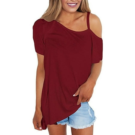 Tie Front Chiffon Blouse - One Shoulder Off Shoulder Women Casual Chiffon Blouse Tops