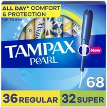 Tampax Pearl Tampons Multipack with LeakGuard Braid, Regular/Super Absorbency, Unscented, 68 Count