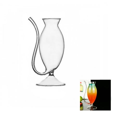 

Doolland Wine Glass ，Cocktail Glass with Drinking Tube Straw Creative Glass Decanter Cups Mugs for Wine Champagne Juice Home Bar Party Club Glassware Barware Tools Gift
