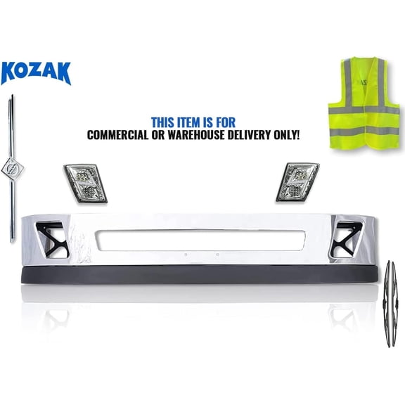 Volvo VNL 2004-2017 12" Bumper with Spoiler & Brackets with LED Fog Lights Chrome