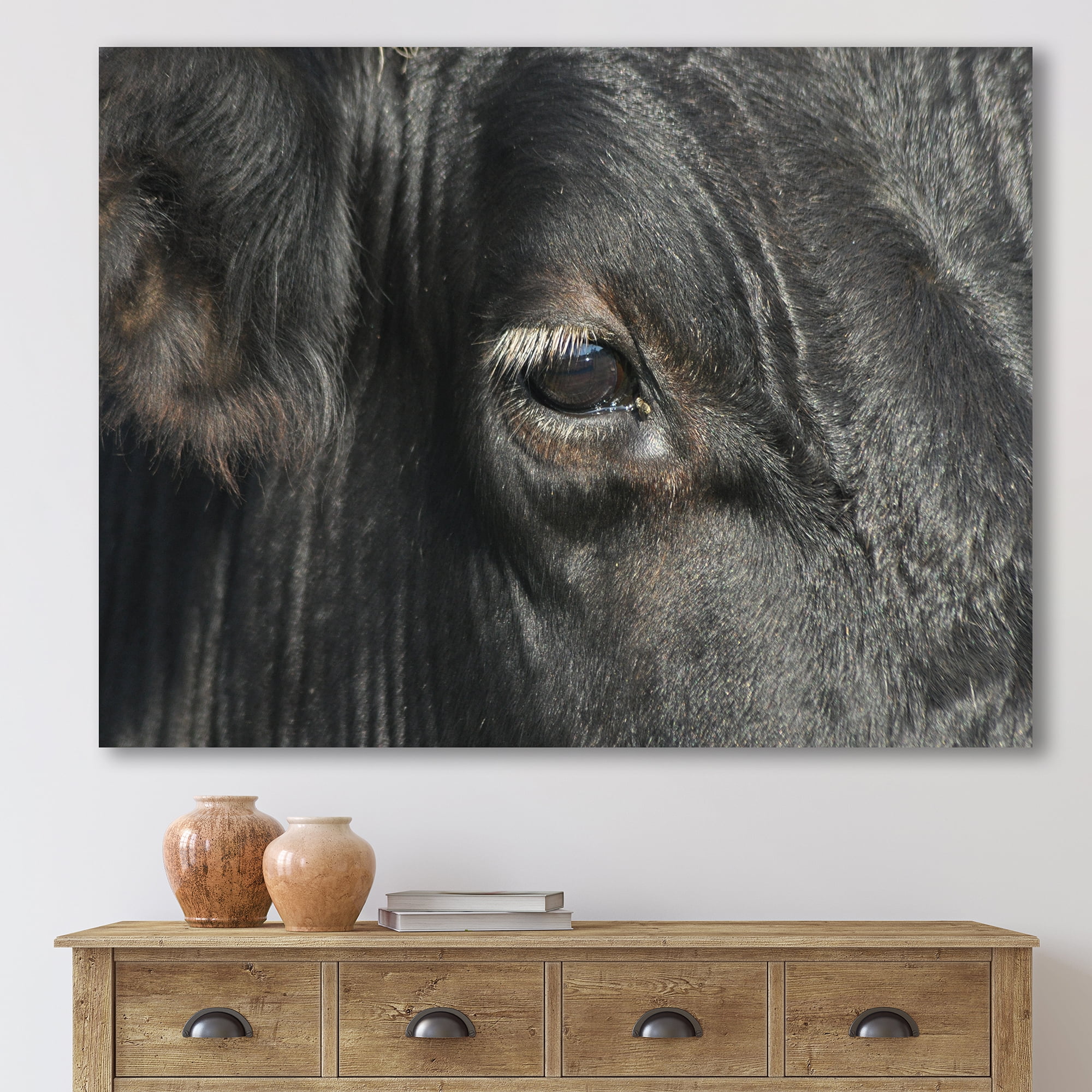 Designart ' Close-Up Of Cow Eye ' Farmhouse Canvas Wall Art Print
