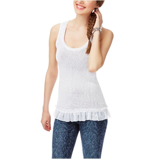 Camiseta sin mangas Aeropostale con volantes y lentejuelas blanco grande