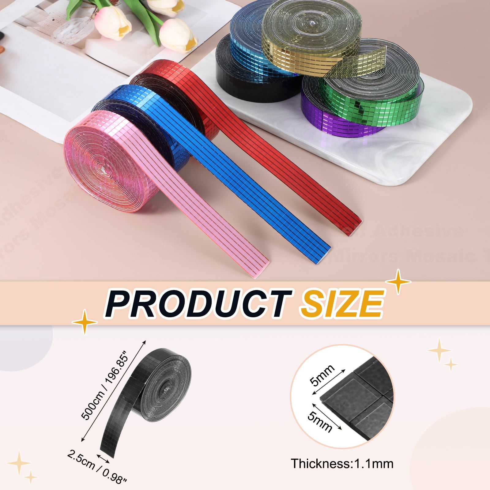 Uxcell 5x5mm Self Adhesive Mirrors Mosaic Tiles, 5000 Pcs Square Mini Glass Mosaic Disco Tile Sticker for DIY Craft Disco Ball Party Decoration, Black