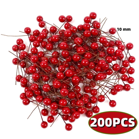 Kabuer Christmas Red Berry Stems Artificial Holly Berries Picks for Crafts Christmas Tree Wreath Table Kitchen Wall Decor 200pcs