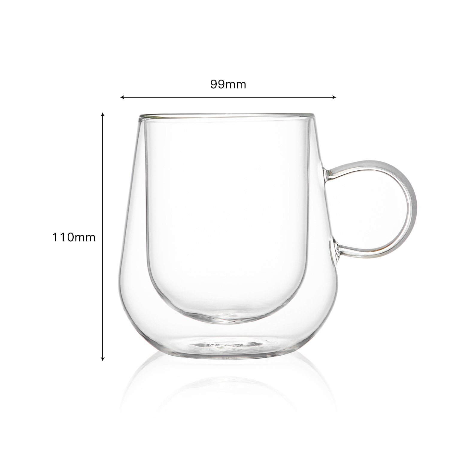 Bacimi Double Wall Insulated Coffee Mugs Set of 2 / 12oz - Clear Borosilicate Mug with Handle - Thermal Drinking Cups for Espresso, Cappuccino, Latte, Tea, Hot Beverage, Wine - Microwave Safe