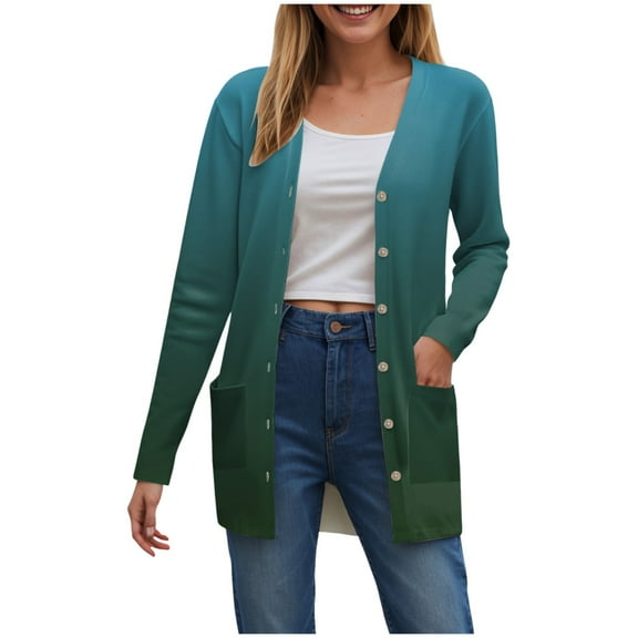 UngA Chunky Cardigan Sweaters For Women Womens Lightweight Open Front Long Sleeve Casual Button Down V-Neck Cardigan Sweater Dark Green,M