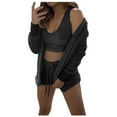 thumbnail image 4 of Womens Fuzzy 3 Piece Outfits Fleece Warm Soft Hooded Cardigan Crop Tank Top Shorts Set Pajamas PJs Loungewear, 4 of 5