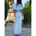 thumbnail image 2 of Blue Elegant Cowl Neck Ruched Waist Maxi Dress, Minimalist Long Dress For Work Date Vacation, 2 of 8