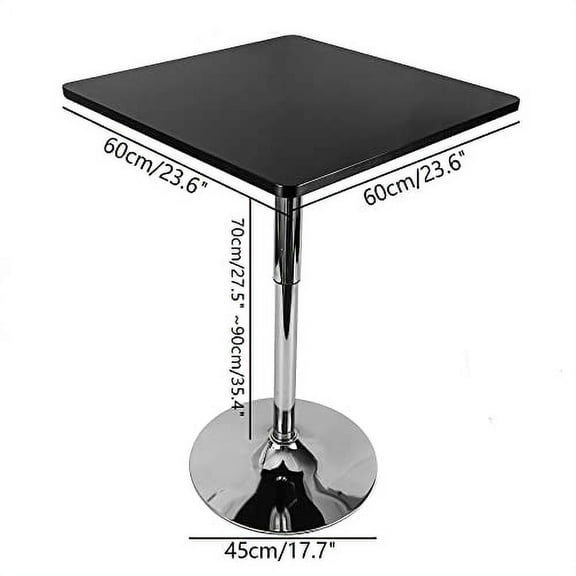 Black Square Metal Bar Cocktail Table with Adjustable Height 27.5-35.4", Modern Stainless Steel Table Sturdy Base for Living Room/Restaurant/Coffee Shop
