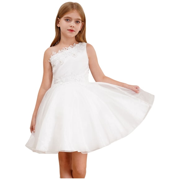Sinleey Kids Girls Flower Lace Embroidery Tutu Tulle Dress Princess Birthday Christening Party Wedding Pageant Baptism Tutu Gown Ivory 4
