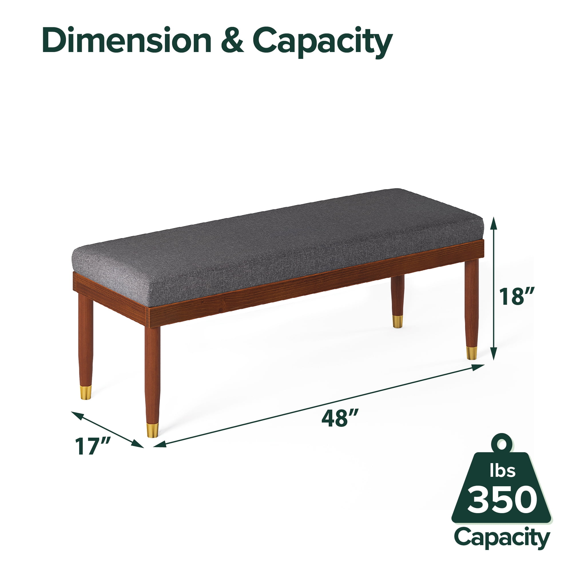 Zinus Raymond 48" x 18" Upholstered Bench, Gray