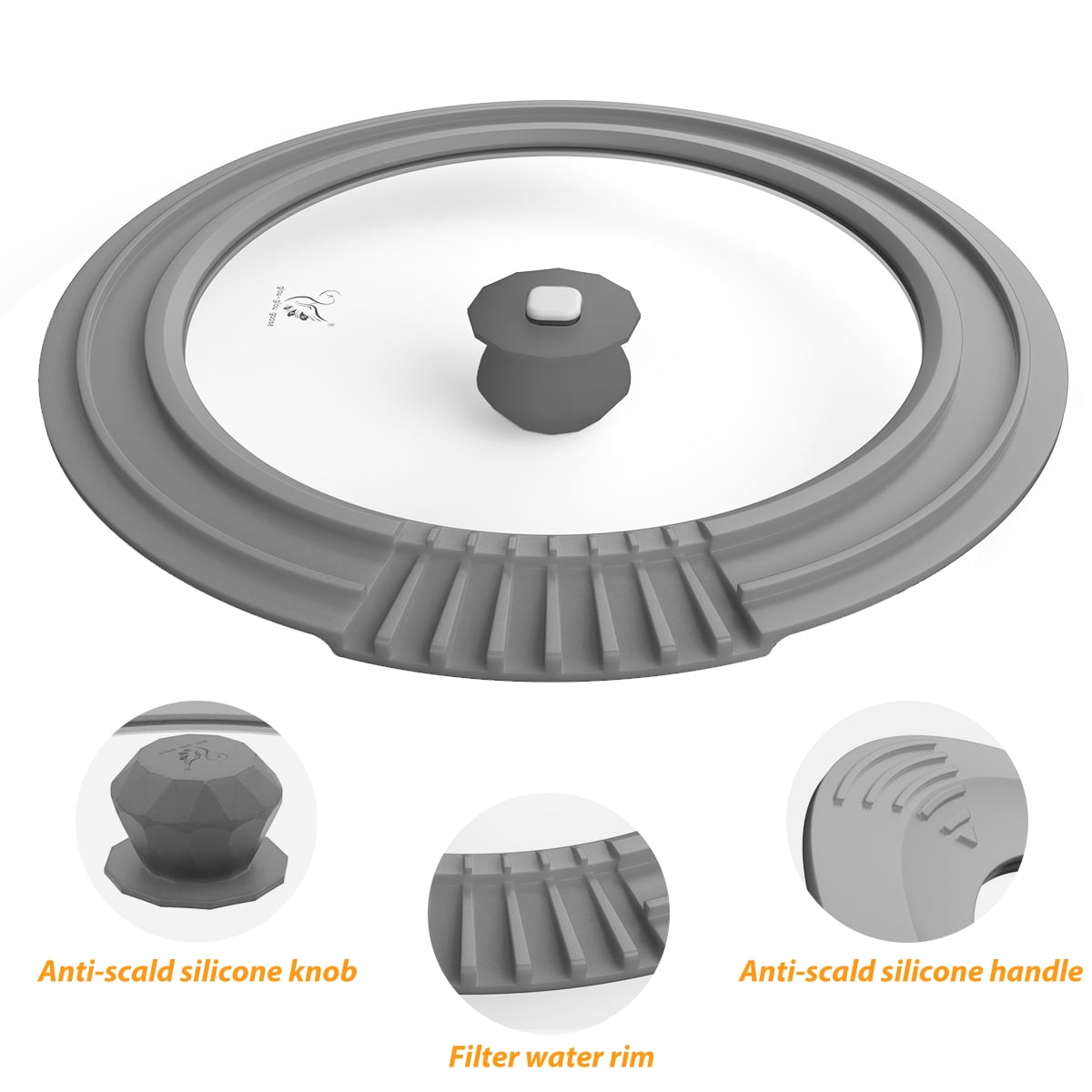 Universal Lid Fits 6" 6.5" 7" 7.5" and 8" 8.5" 9" 9.5" Cookware, Silicone Replacement Pan Lid for Pots, Pans and Skillets, Tempered Glass Strainer Lid with Heat Resistant Silicone Rim (2PK)