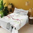 thumbnail image 4 of Ambesonne Love Fitted & Top Sheet Set with Shams, Roses Blossoms Birds, Pink Brown White, 4 of 8