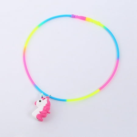 AkoaDa Rainbow Unicorn Pendant Necklaces Rubber Toys Birthday Party Children Girls Best Friend Friendshipe Chain Jewelry