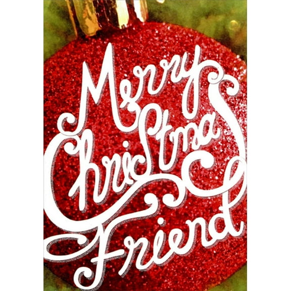 Designer Greetings Sparkling Red and Gold Ornament Closeup Photo Friend Christmas Card