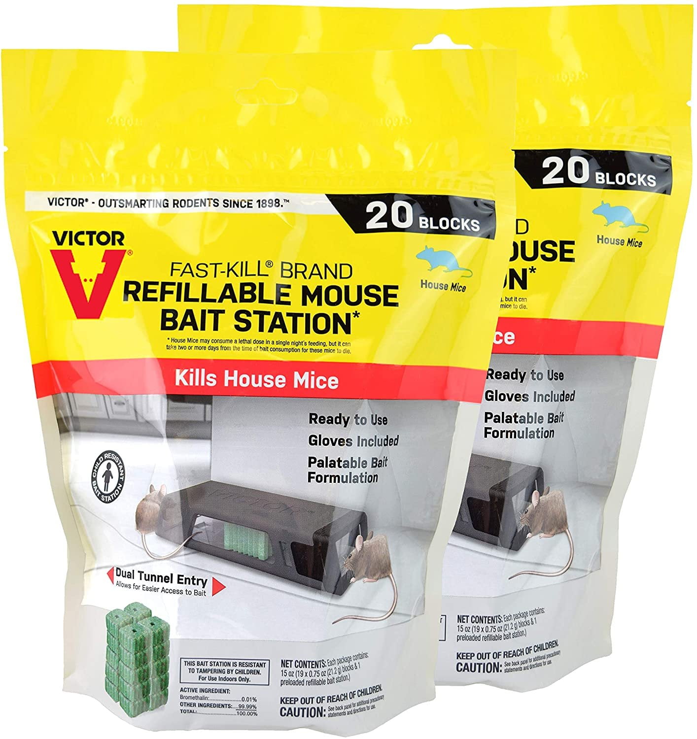 Victor M923-2 Fast-Kill Brand Refillable Mouse Poison Bait Station  2 Stations, 40 Baits
