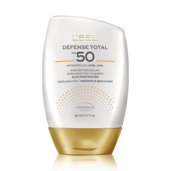 L'BEL - D&eacute;fense Total Protector Solar para Rostro y Cuerpo 80 ml, Alta Protecci&oacute;n FPS 50+, de Amplio Espectro, Crema Solar de R&aacute;pida Absorci&oacute;n, Resistente a