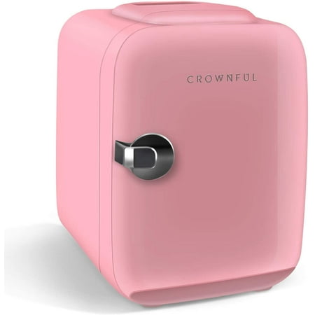 CROWNFUL Mini Fridge, 4 Liter/6 Can Portable Cooler and Warmer Personal Refrigerator, AC/DC,Pink