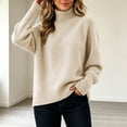 thumbnail image 5 of Xaqiouau Women's Turtleneck Sweater High Neck Long Sleeve Pullover Solid Color Thickened Knit Base Top Soft Warm Cozy Fall Winter Everyday Wear Beige L, 5 of 7