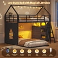 thumbnail image 3 of Low Bunk Bed Twin over Twin Size with 6 Storage Drawers and LED Lights, L-Shaped Floor Bunk Bed Frame with Open Storage Box, Safety Guardrail & Ladder, House Shaped Metal Bunk Beds for 2 Teens, Black, 3 of 10