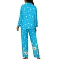 thumbnail image 5 of Kuiaobaty Hummingbird Daisy Print Pajamas Set for Women Button Down Long Sleeve Tops and Long Pants Loose Plus Size Pajamas Set for Womens Casual Sleepwear, Blue, 4XL, 5 of 7