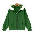 thumbnail image 5 of Fleece Lined Zip up Jackets for Women Casual Loose Hooded Sweatshirt Fall Winter Warm Outfits with Pockets New Womens Lightweight Jackets Green M, 5 of 9