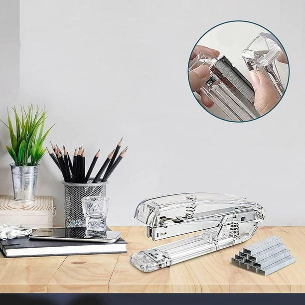 Amystore Office Stapler Clear Spring Power Desktop Stapler With 1000 Staples - Silver