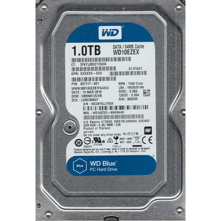 WD10EZEX-60WN4A0, DCM HBRNKT2CHB, Western Digital 1TB SATA 3.5 Hard Drive