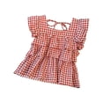 thumbnail image 3 of LEKWK Girls Gingham Top Toddler Tiered Ruffle Cap Sleeve Cute Tank Tops Square Neck Tie Back Babydoll Shirts Kids Summer Back to School Outfits Size 3-10Y, 3 of 7