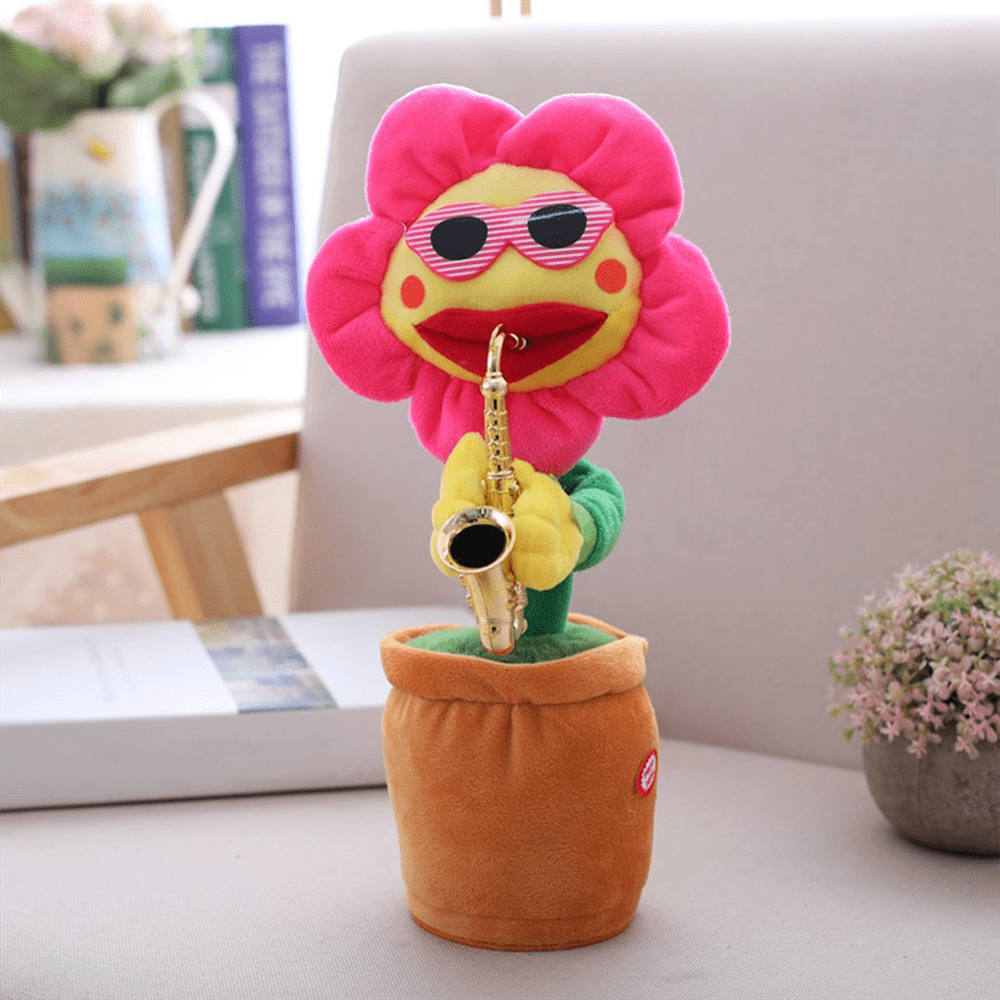 Musical Singing Dancing Repeating Talking Sunflower Soft Plush Funny  Creative Saxophone Kids Toy(Yellow)