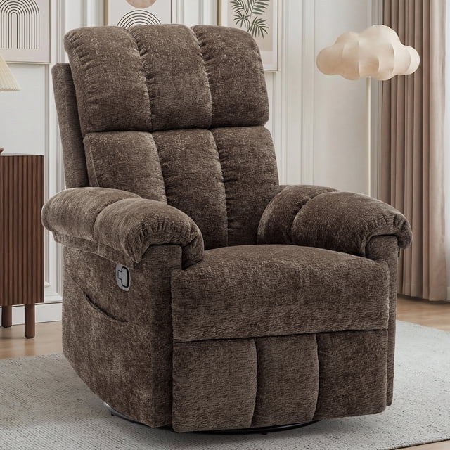 Korser Small Recliners for Small Spaces,Swivel Rocker Recliner Chair with Side Pockets for Living Room,Brown
