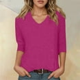 thumbnail image 2 of Razzly Women's V Neck 3/4 Sleeve Casual T Shirt Soft Comfortable Basic Top Stylish Loose Fit Tee For Everyday Wear(Hot Pink,S), 2 of 5