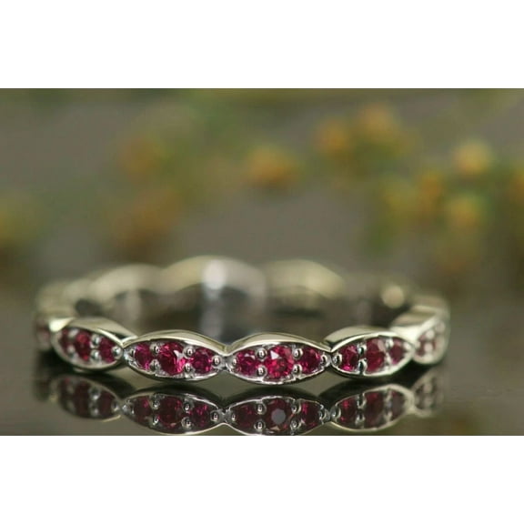 Women's 2.00Ct Lab-Created Pink Ruby Eternity Wedding Band Ring 14k White Gold Plated