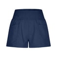 thumbnail image 4 of ZHYou High Waist Shorts for Women Smocked Waistband Casual Loose Fit Linen 5 Inch Summer Pull On Shorts with Pockets,Navy,Size S, 4 of 9