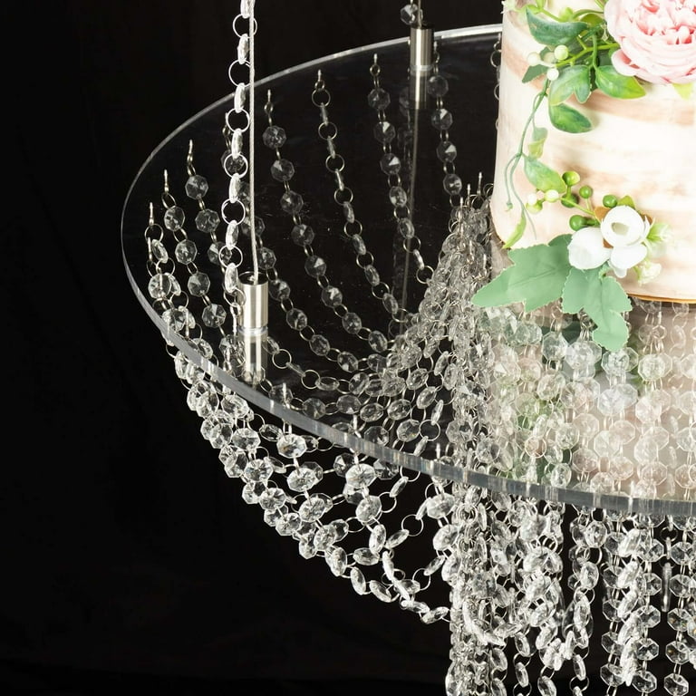 Efavormart Acrylic Hanging Crystal Chandelier Cake Stand, Drape